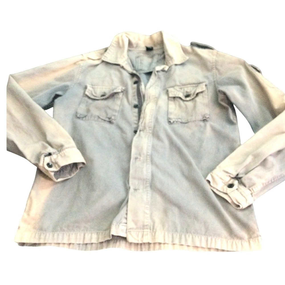 Paul Frank Grey Canvas Mens Large Faded  Military Utility Field Shirt Jacket L